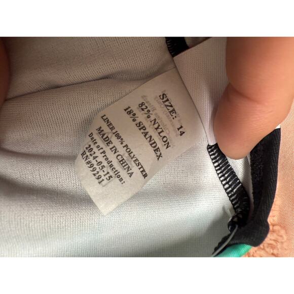 Kanu Surf Girls Beach Sport UPF 50+ 1-Piece Swimsuit, Hurricane Black/Green, 14 - Picture 5 of 6